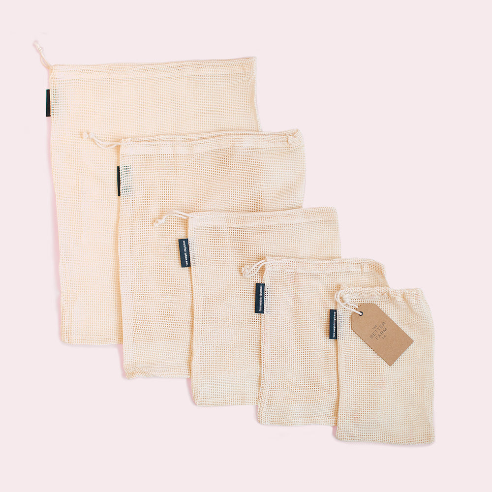 The Better Farm Co.: Natural Cotton Mesh Bags - Set of 5 Variety Bundle
